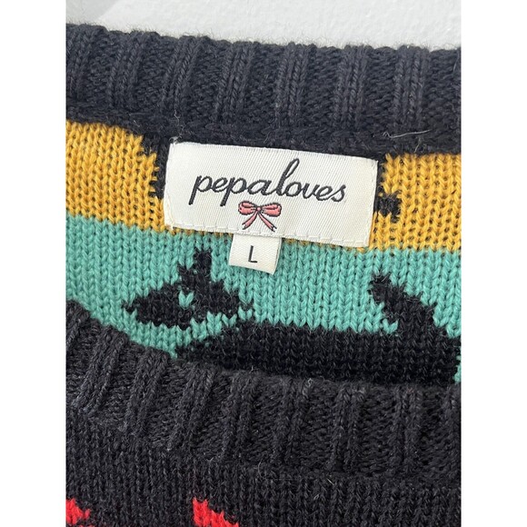 Pepaloves Sweater Women’s Large Black Rainbow Dogs Crewneck Novelty Long Sleeve - Picture 3 of 7